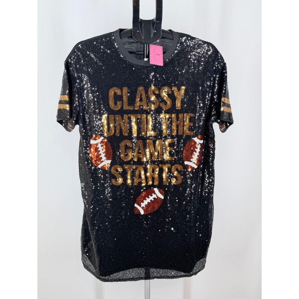 Simply Southern Classy Until The Game Starts Sequin Football T-Shirt Dress L/XL